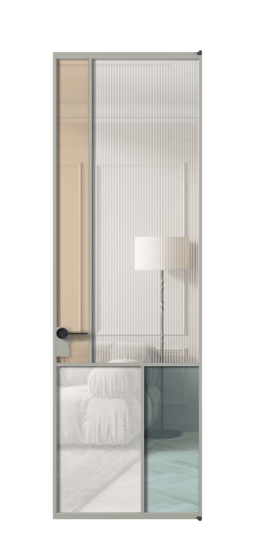 Дверь межкомнатная АЛПЛ041.20 АНСР 4 стекла. Цвет Алюминий нейтральный серый. Материал Алюминий в эмали. Коллекция Mosaic. Картинка.