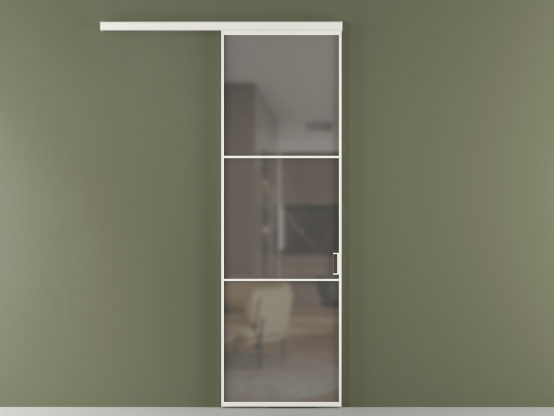 Алюминевая перегородка vd1_03_ Алюминий светло-серый Серый сатин матовое. Цвет Алюминий светло-серый. Материал Алюминий в эмали. Коллекция Перегородка Формато вдоль стены 1 створка. Картинка.