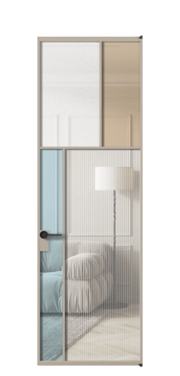 Дверь межкомнатная АЛПЛ041.22 АБСК 4 стекла. Цвет Алюминий бисквитный. Материал Алюминий в эмали. Коллекция Mosaic. Картинка.